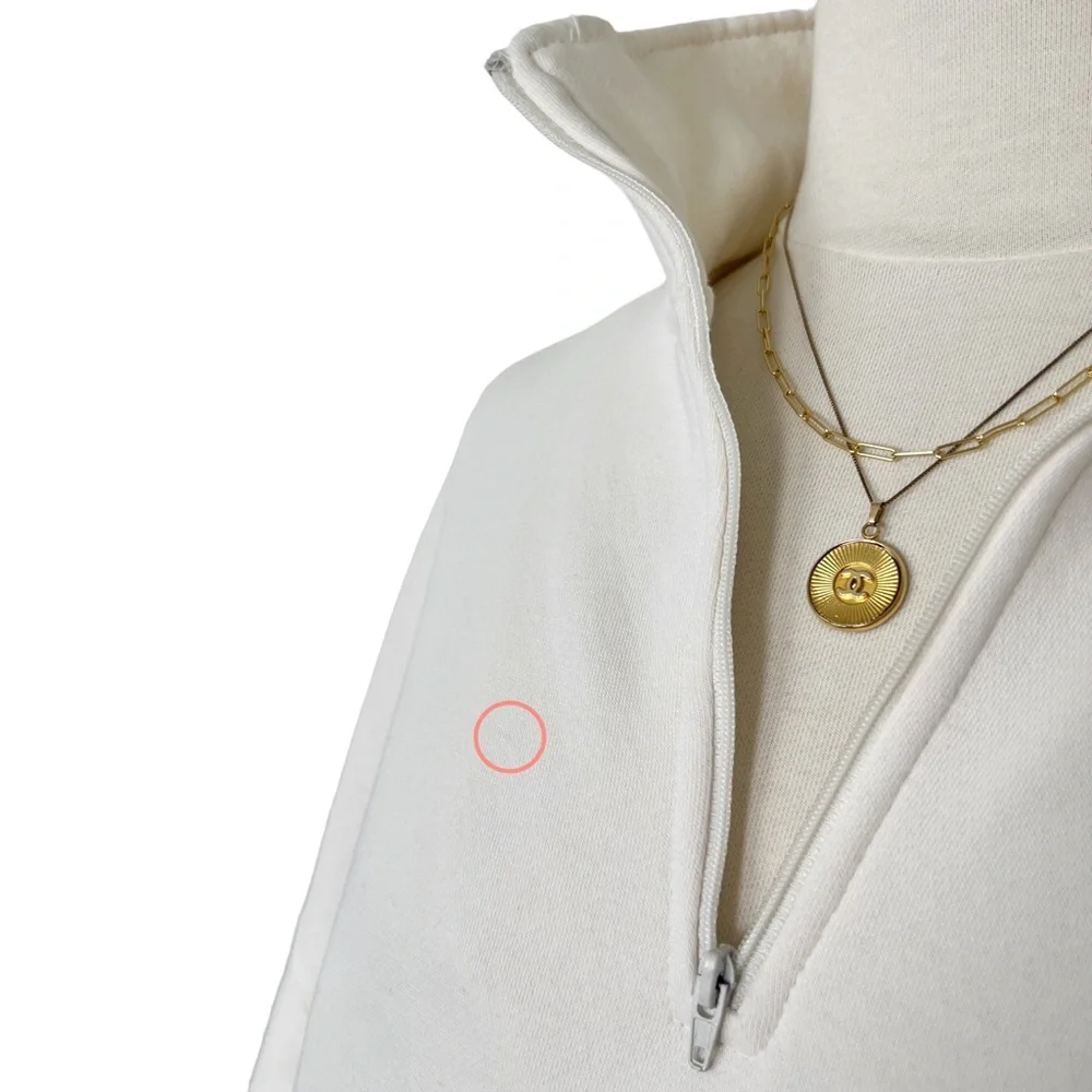 New WEWOREWHAT Women’s Oversized Cropped Cotton Blend 1/4 Zip Sweatshirt Cream S - Picture 6 of 13
